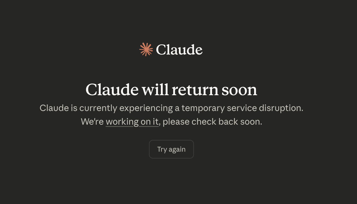 Screenshot showing Claude experiencing a service delay